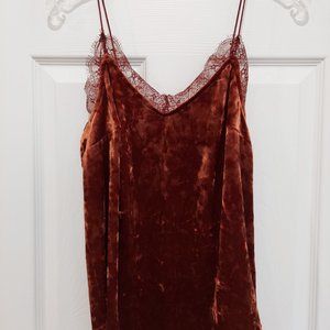 Metallic UO Rust Red Velour Velvet Spaghetti Strap Tank Top Lace detail size S